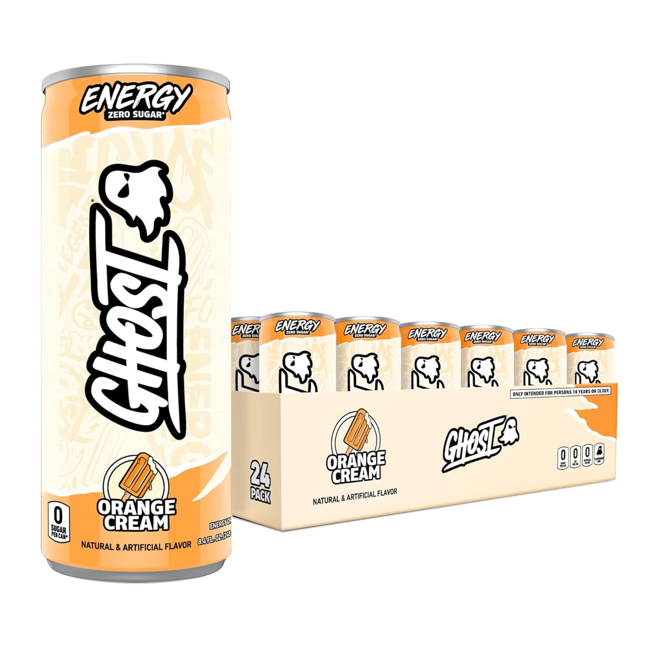 GHOST Energy Drink - 24-Pack Orange Cream 8 4oz - Energy Focus No Artificial Colors - 100mg of