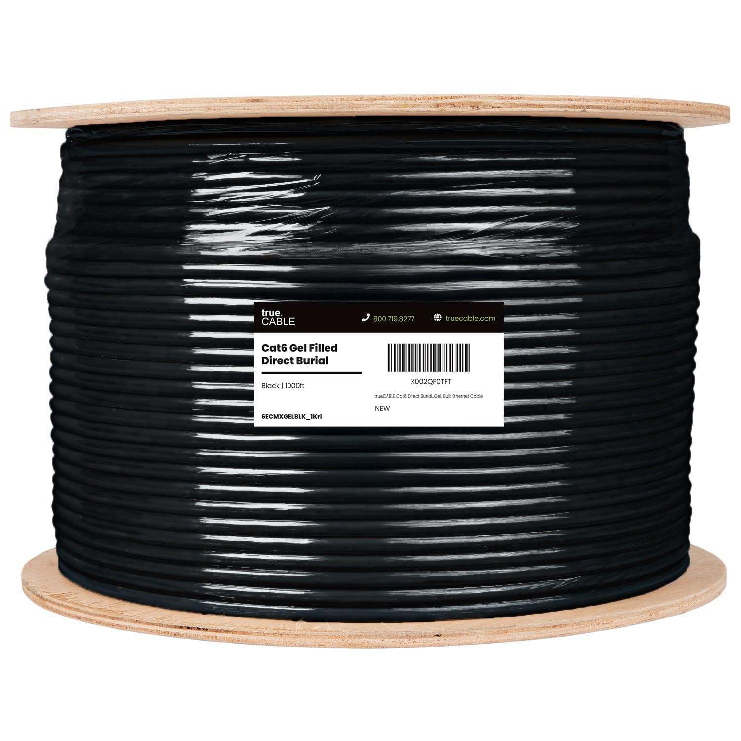 trueCABLE Cat6 à enfouissement direct, rempli de gel, 304,8 m, noir, imperméable, CMX, cuivre nu massif 23 AWG, 550 MHz, certifié ETL, UTP non blindé, câble Ethernet en vrac