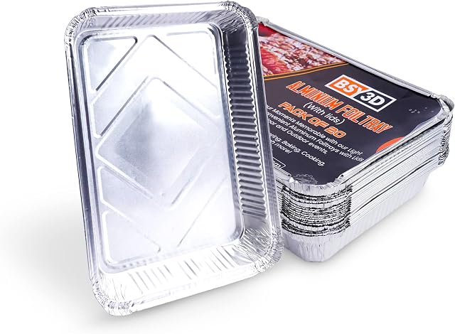 [20 Pack] - Aluminium Foil Trays with Lids -Foil Food Containers for Baking, Cooking, Freezing and Storing- [31.7cm x 21.4cm x 4.2cm] Disposable Baking Tray