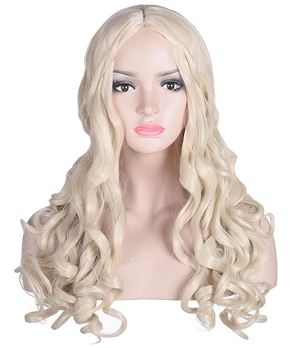 Morvally Cabello rubio sintético rizado a mano largo para cosplay disfraz de fiesta de Halloween para adultos