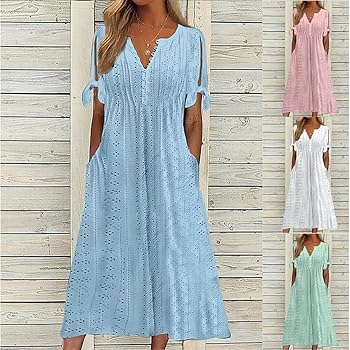 Women Dress for Summer 2024 High Waisted V-Neck Midi Dress
