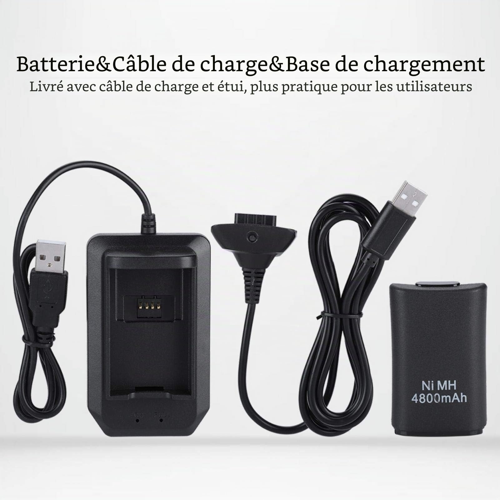 Batterie pour Manette Xbox 360, Batterie Rechargeable 4800mAh Batterie de Remplacement et kit de Charge avec câble USB pour télécommande Xbox 360 Noir
