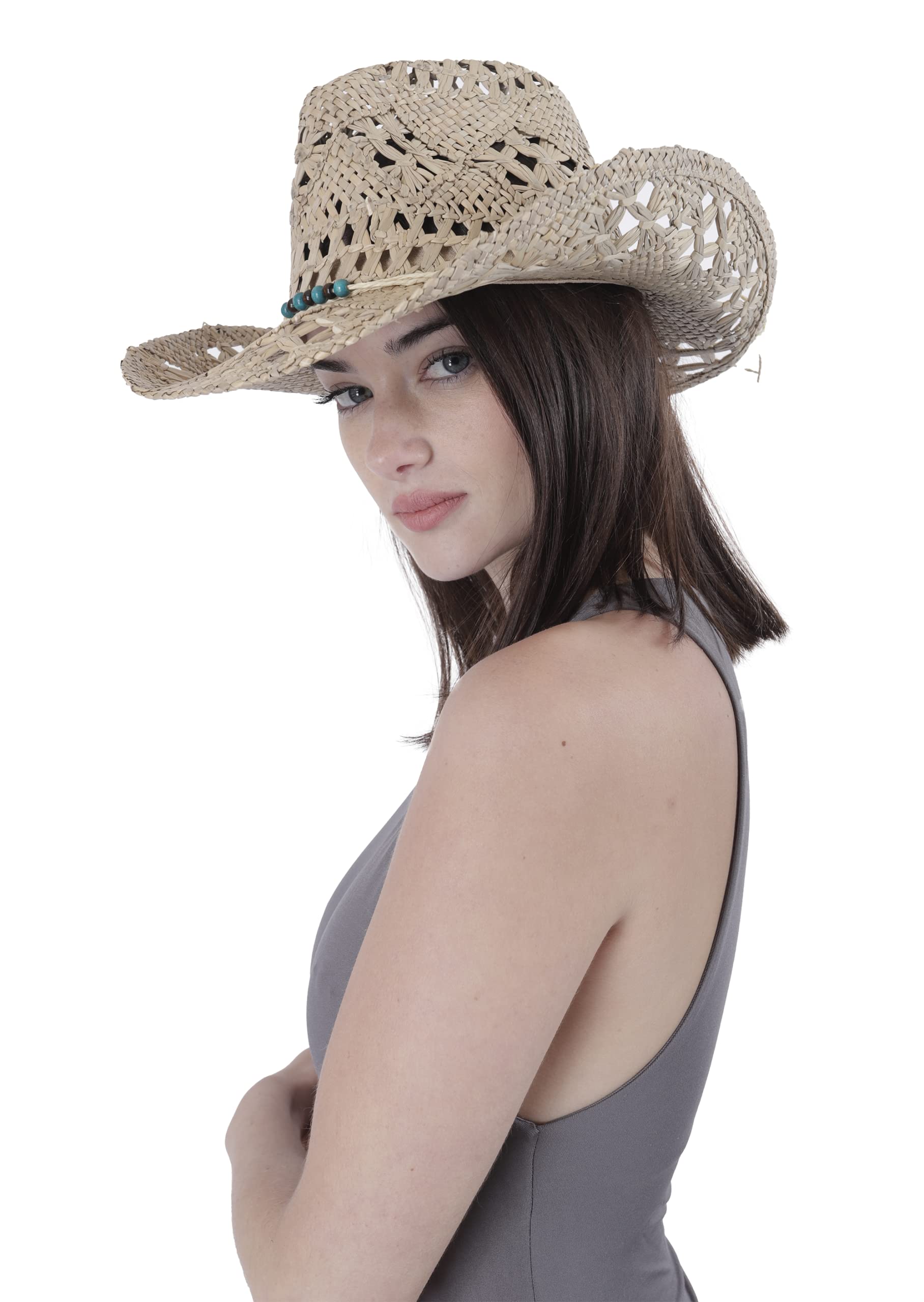 Carnavalife Sombrero de Cowboy de Paja Vaquero Panamá con Banda Occidental Unisex Talla Única Hombre Mujer para Verano (XH-100)