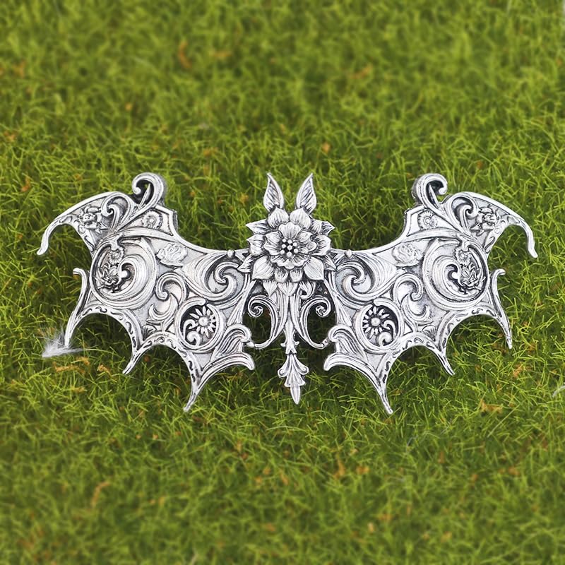 2PCS Gothic Bat Hair Clips with Flower – Halloween Hair Accessories for Women, Spooky Goth Hair Clips, Gothic Hair Accessories Bat Wing Barrettes, Witch Hair