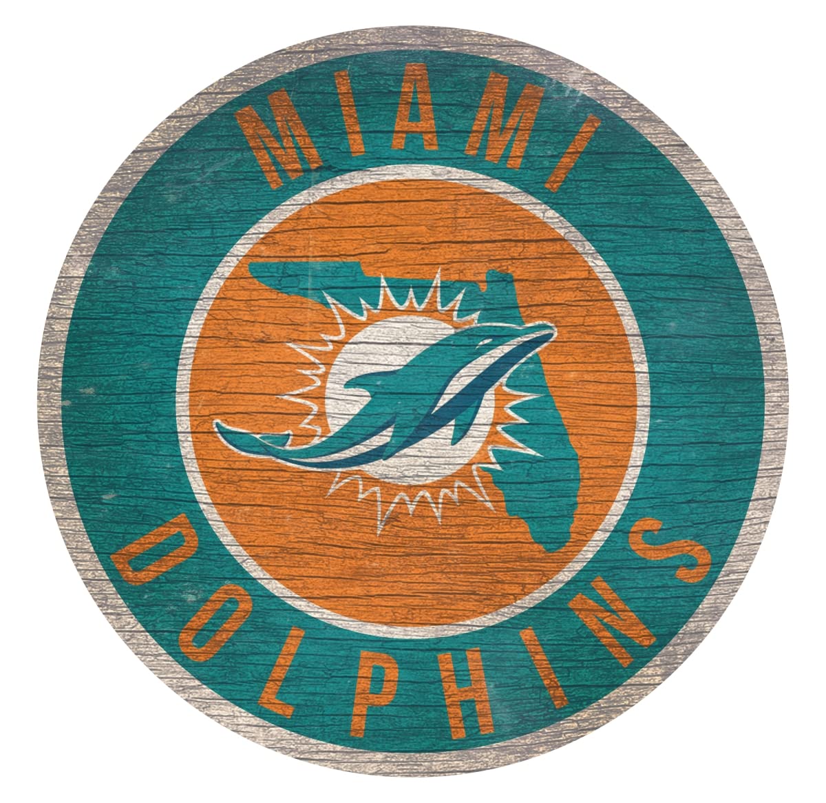 Fan Creations Miami Dolphins Wood Sign 12 Inch Round State Design