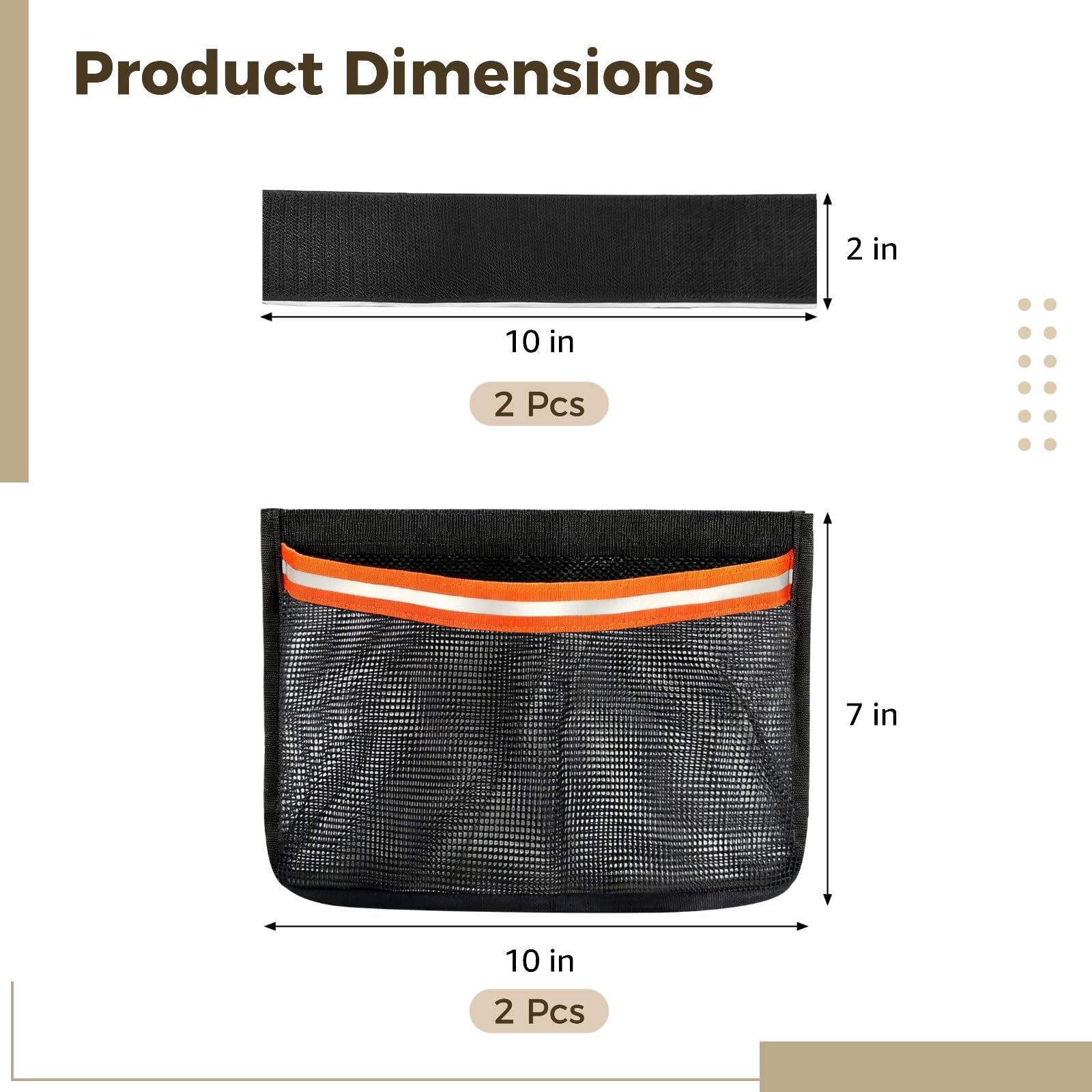 2 Stück Boot-Aufbewahrungs-Netztaschen, selbstklebender Boot-Organizer 17,8 x 25,4 cm, aus Polyesterfaser, mit Reflexstreifen, Klettverschluss, für Wohnmobil, Auto