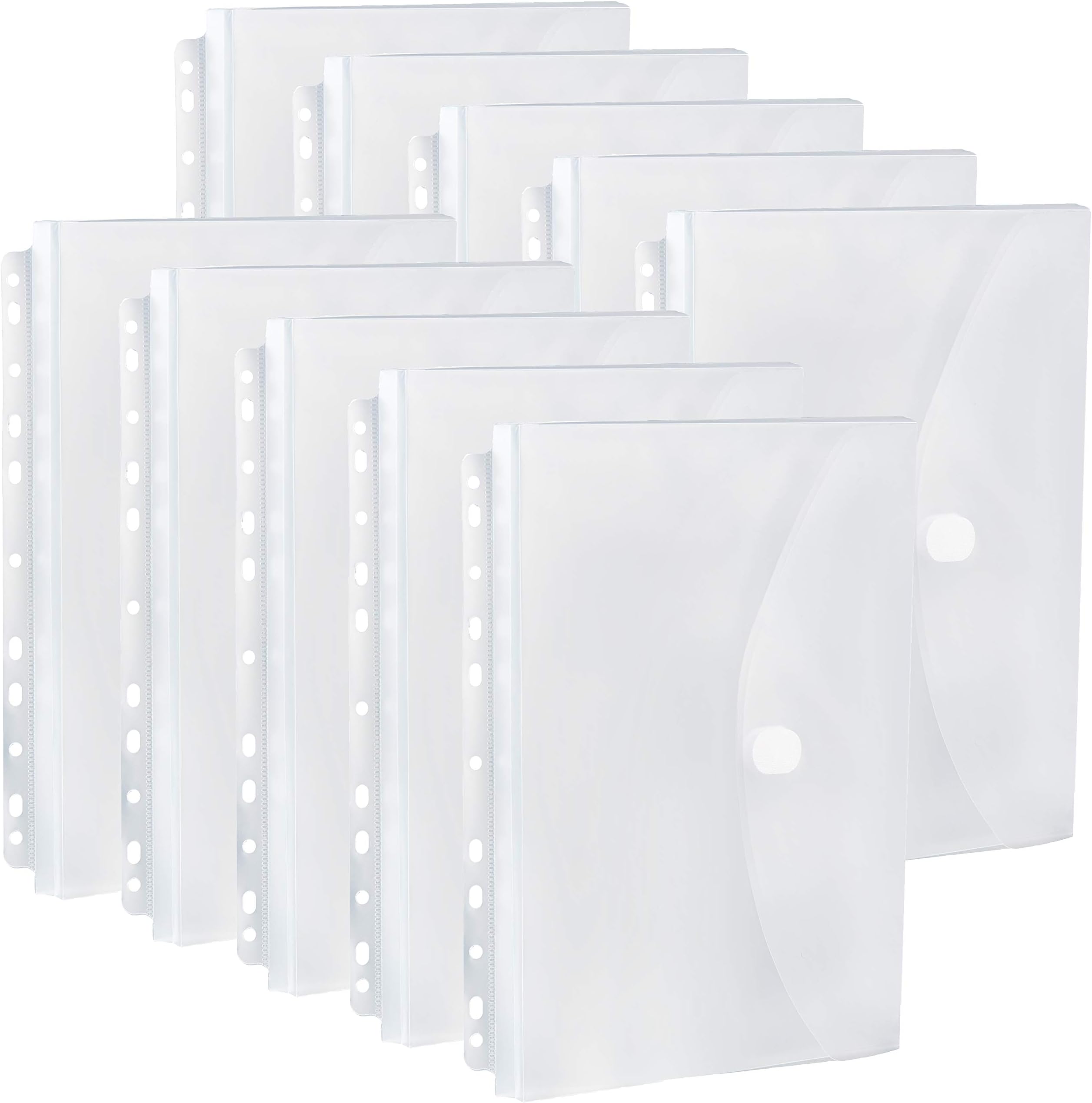 FANWU 10 Pack Expandable Poly Binder Pocket, 3/4-inch Gusset, Letter Size, 11 Holes Punched, Index Dividers Pocket Folders Plastic Envelopes Clear Document Folders for Ring Binder