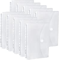 10 Pack Expandable Poly Binder Pocket, 3/4-inch Gusset, Letter Size, 11 Holes Punched, Index Dividers Pocket Folders Plastic Envelopes Clear Document Folders for Ring Binder