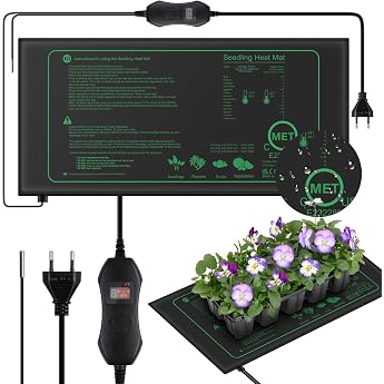 Mojimdo 50 W Heating Mat Plants with Thermostat - Quick Heating Fire Protection Heat Mat for Germination and Temperature Regulation Ideal for Seedlings Pets and Reptiles Pack of 1