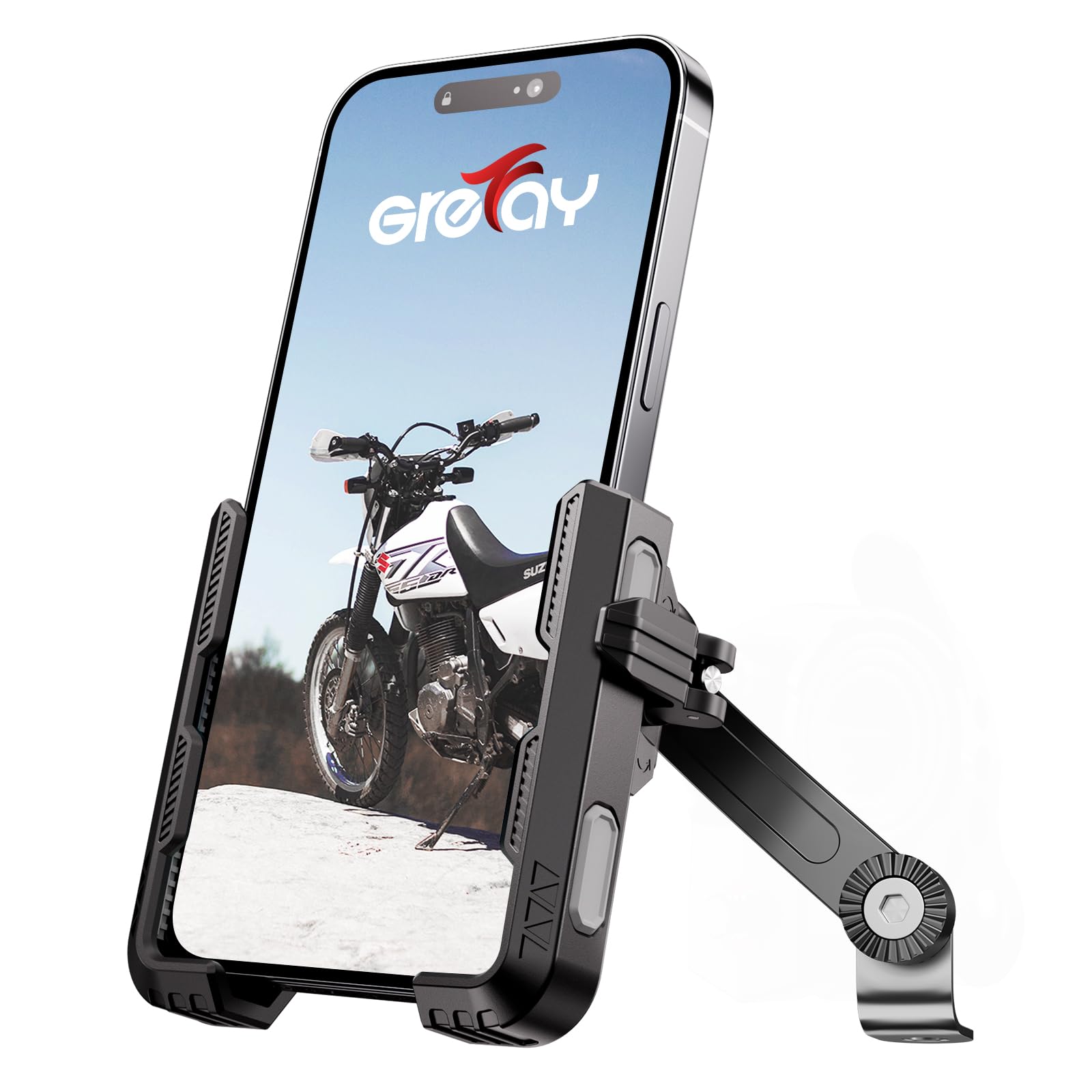 Grefay Soporte Movil Moto [1S Liberación Rápida] Soporte Telefono Moto para Espejo Retrovisor con Rotación 360 para Smartphone de 4.5-7" Pulgadas (Black 1)