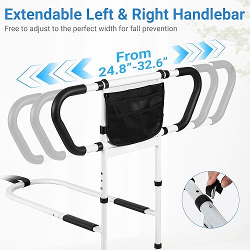 Miniatura 5 de Klvied Rieles de cama para adultos mayores, rieles laterales de cama con asas antideslizantes, bastón de cama ajustable con luz de movimiento y