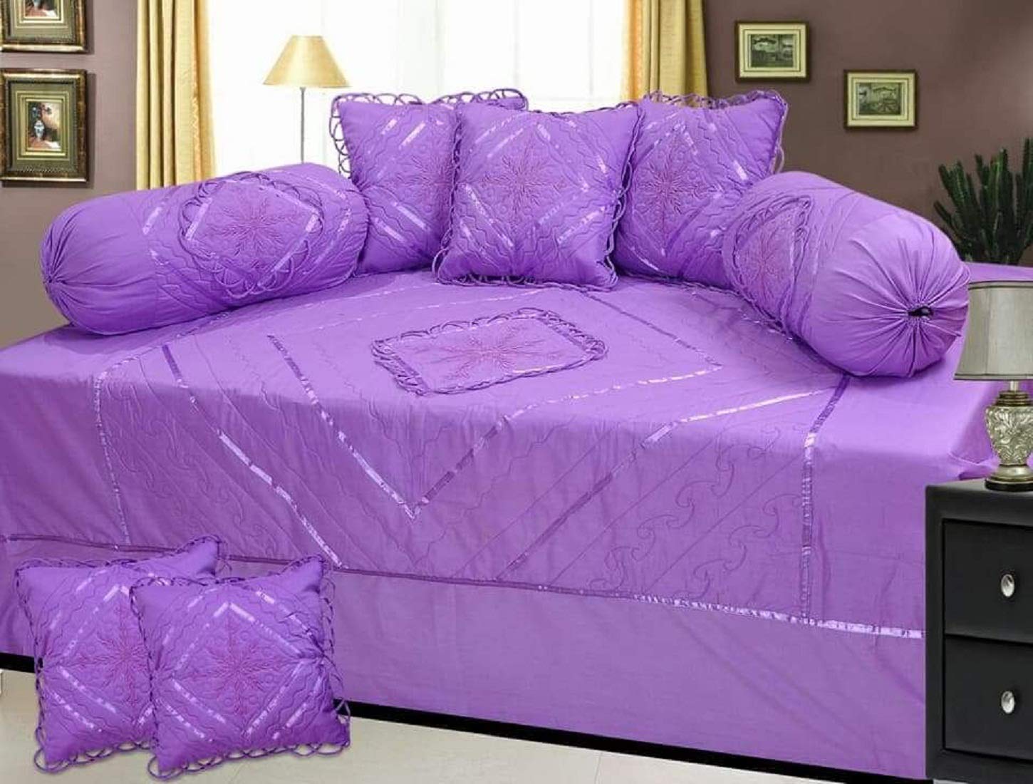 Cotton Geometric Diwan Set 1 Single bedsheet,3 Cushion Cover, and 2 Bolster Cover-image-6