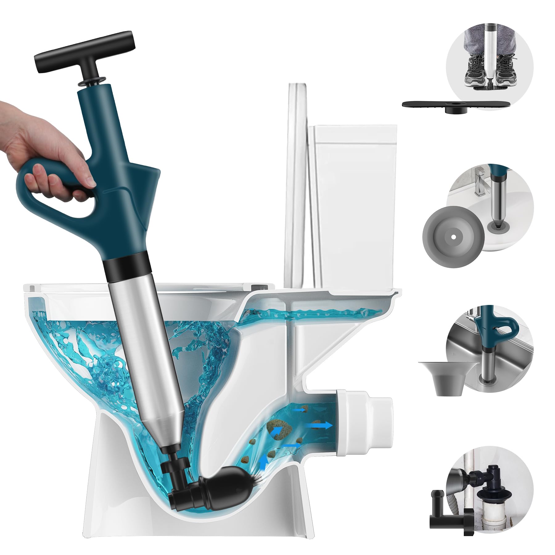 Toilet Plunger, Air Drain Blaster, Drain Clog Remover Tool, Heavy Duty Toilet Plunger with Visual Barometer, Toilet Clog Remover Powerful Toilet Plunger for Sink Bathroom Kitchen Clogged Pipe
