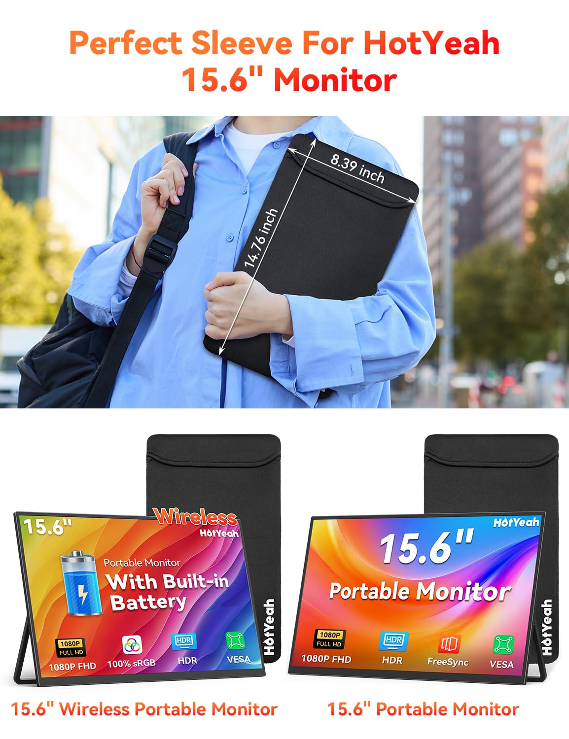 HotYeah Funda para monitor portátil de 15.6 pulgadas, funda de neopreno resistente al agua para monitor de portátil de viaje, bolsa de almacenamiento simple como funda para monitor, funda protectora