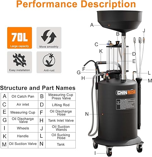 Miniatura 2 de Tanque de drenaje de aceite residual, extractor de drenaje de aceite y kit colector  Drenador neumático para fluidos automotrices  Contenedor de