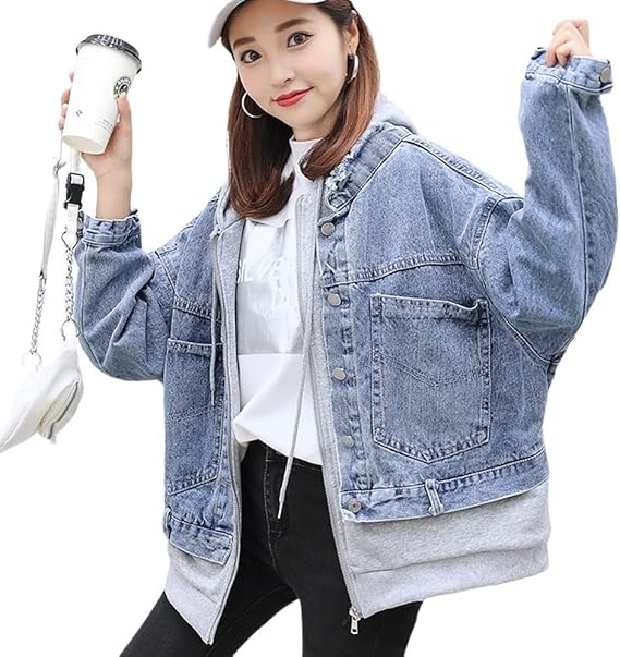 Amazon Happylaladream デニムジャケット レディース Gジャン フード付き カジュアルジャケット 重ね着風 ジージャン パーカー M コート ジャケット 通販 Amazon Happylaladream デニムジャケット レディース Gジャン フード付き カジュアルジャケット 重ね着風 ジージャン パーカー M コート ジャケット 通販