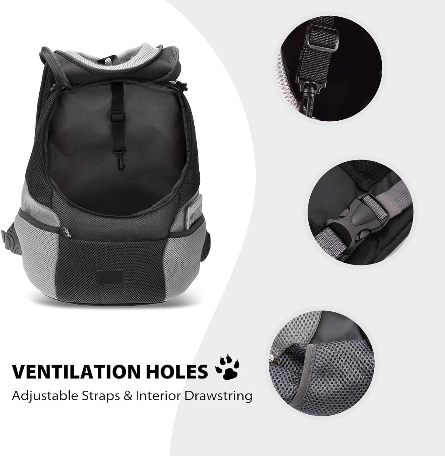 Mochila para Perros,Transportín para Perros y Gatos Pequeños,Bolsa de Viaje Ajustable,Ventanas de Malla Transpirable Bolso para Perros Pequeños Gatos Mascotas (Gris L)