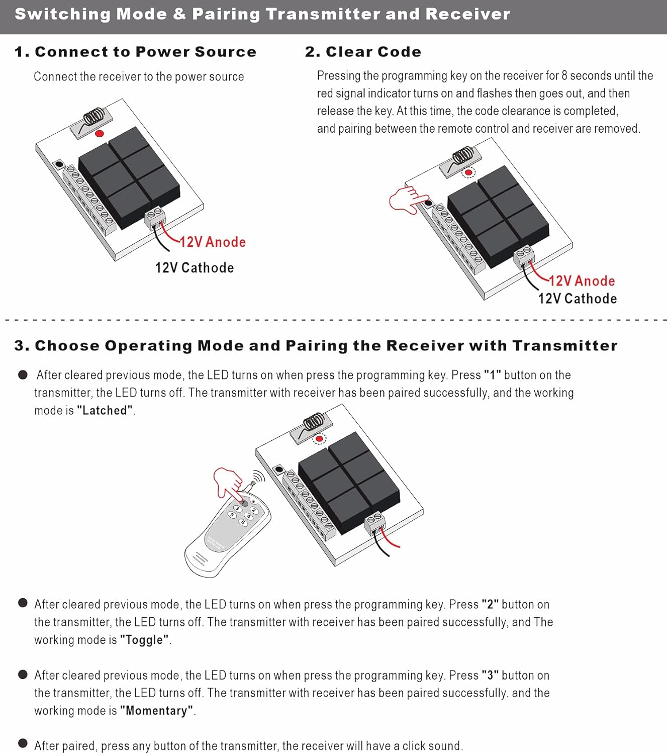 UHPPOTE 12VDC 433mhz 6 Channel Wireless Remote Control Switch Receiver with 2 Transmitter