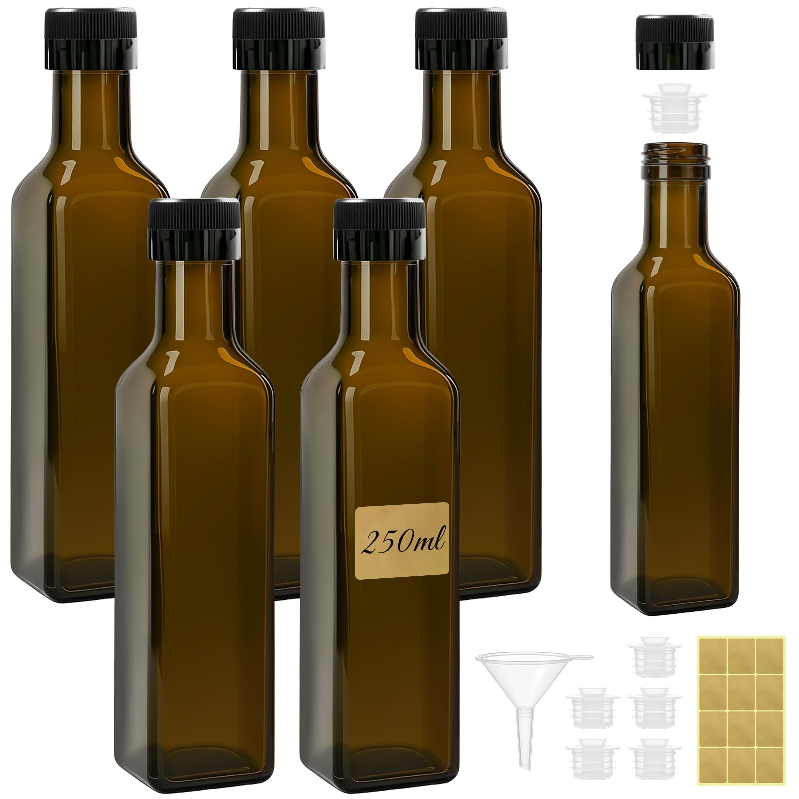 Hengxinchen 6 Stück 250ml Glasflaschen mit Aussgießer und Etiketten