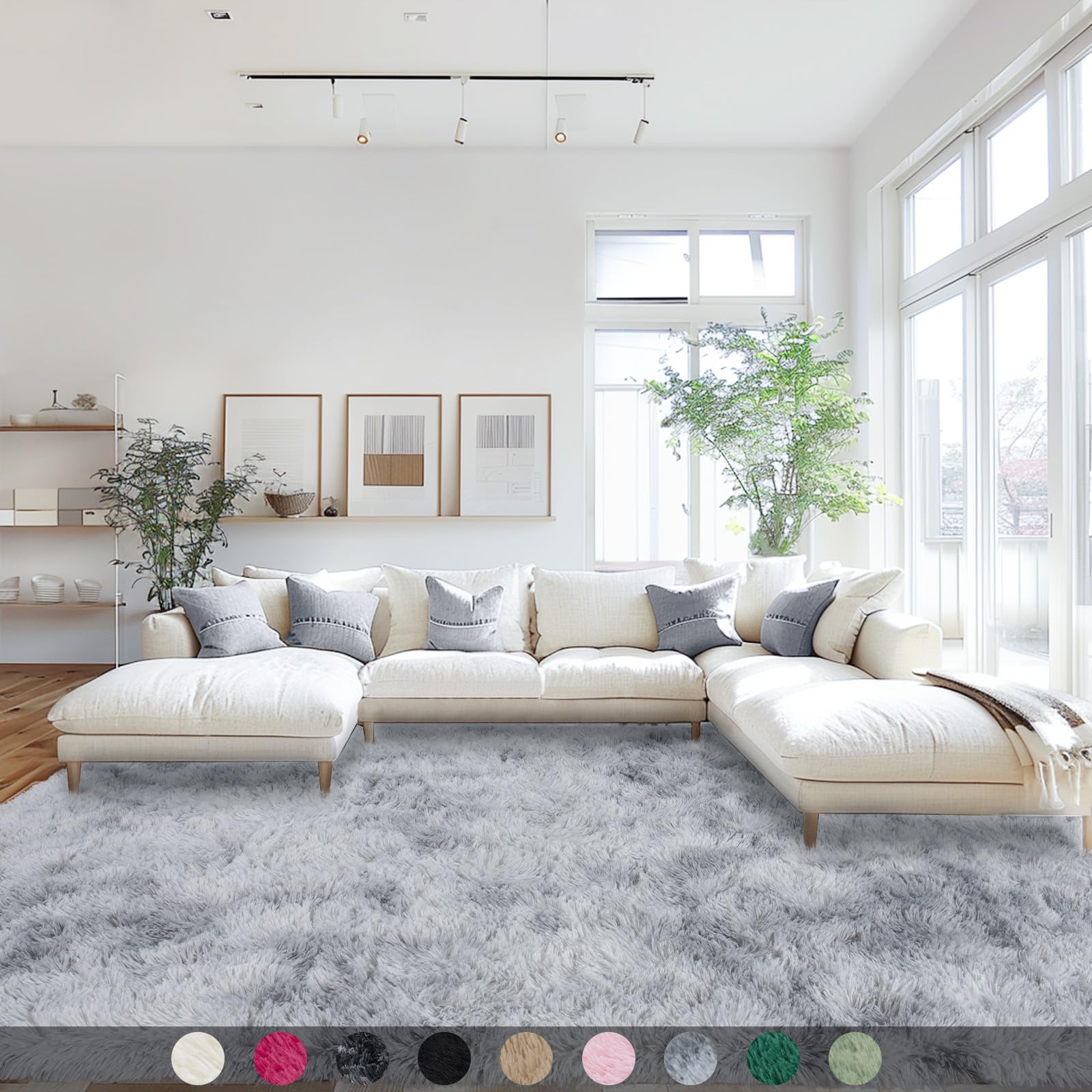 Area Rugs 9x12 Living Room, Large Fluffy Rugs for Bedroom, Soft Carpet Shag Kids Room Rug, Non-Slip Fuzzy Rugs Indoor (Grey Tie-Dyed, 9ft x 12ft)