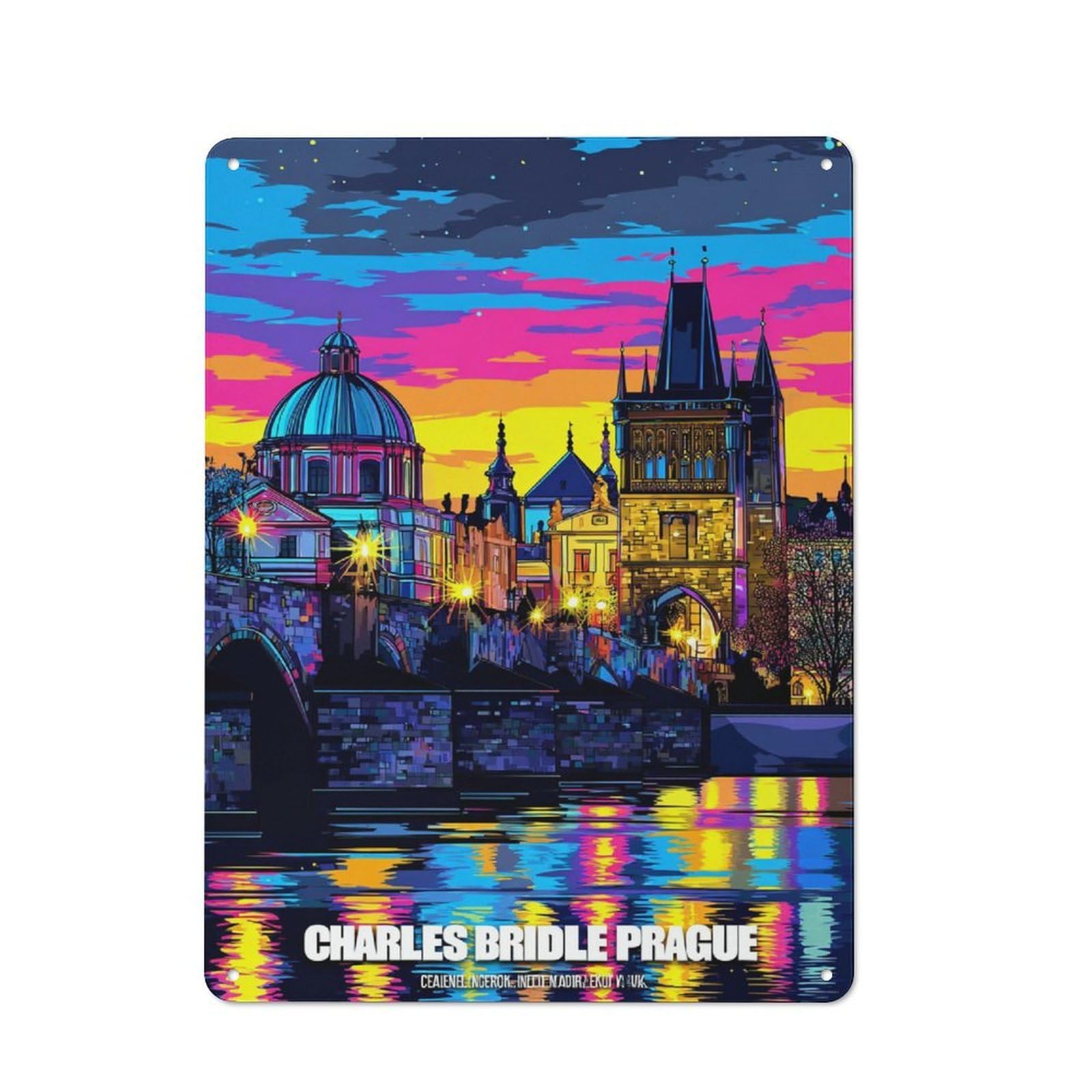 Junmoney Prague's Vibrant Night Sky -1 Decorative Tin Plaque With Design 40X30cm, Classic Novelty Wall Art For Flat, Dorm Room, Lounge Or Cafe