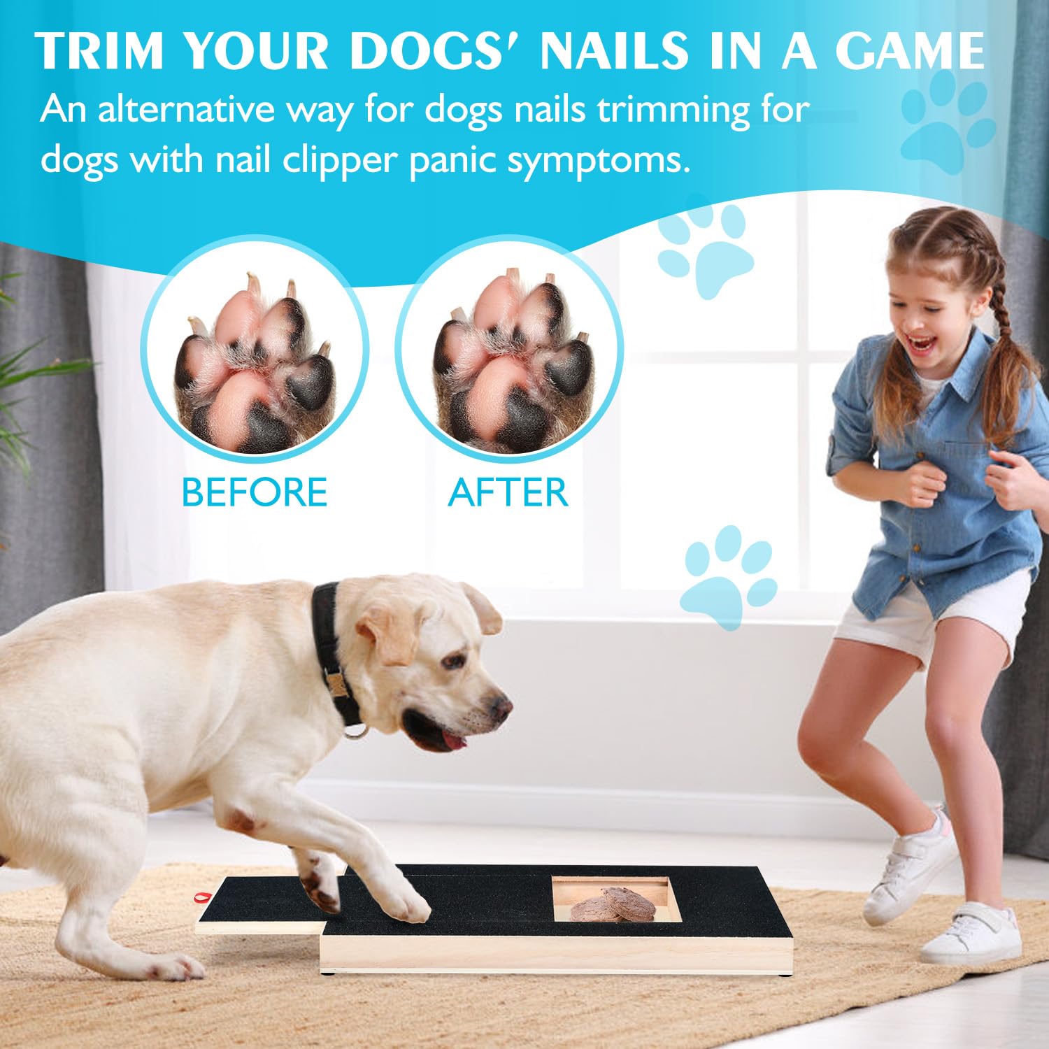 KIKIGOAL Dog Nail Scratch Board File,Wooden Dog Nail File Board with Built-in Snack Box Sandpaper Puppy Nail Grinding Pad Sturdy Dog Paws Scratch Board for Pets Nail Care Include One Extra Sandpaper - Image 4