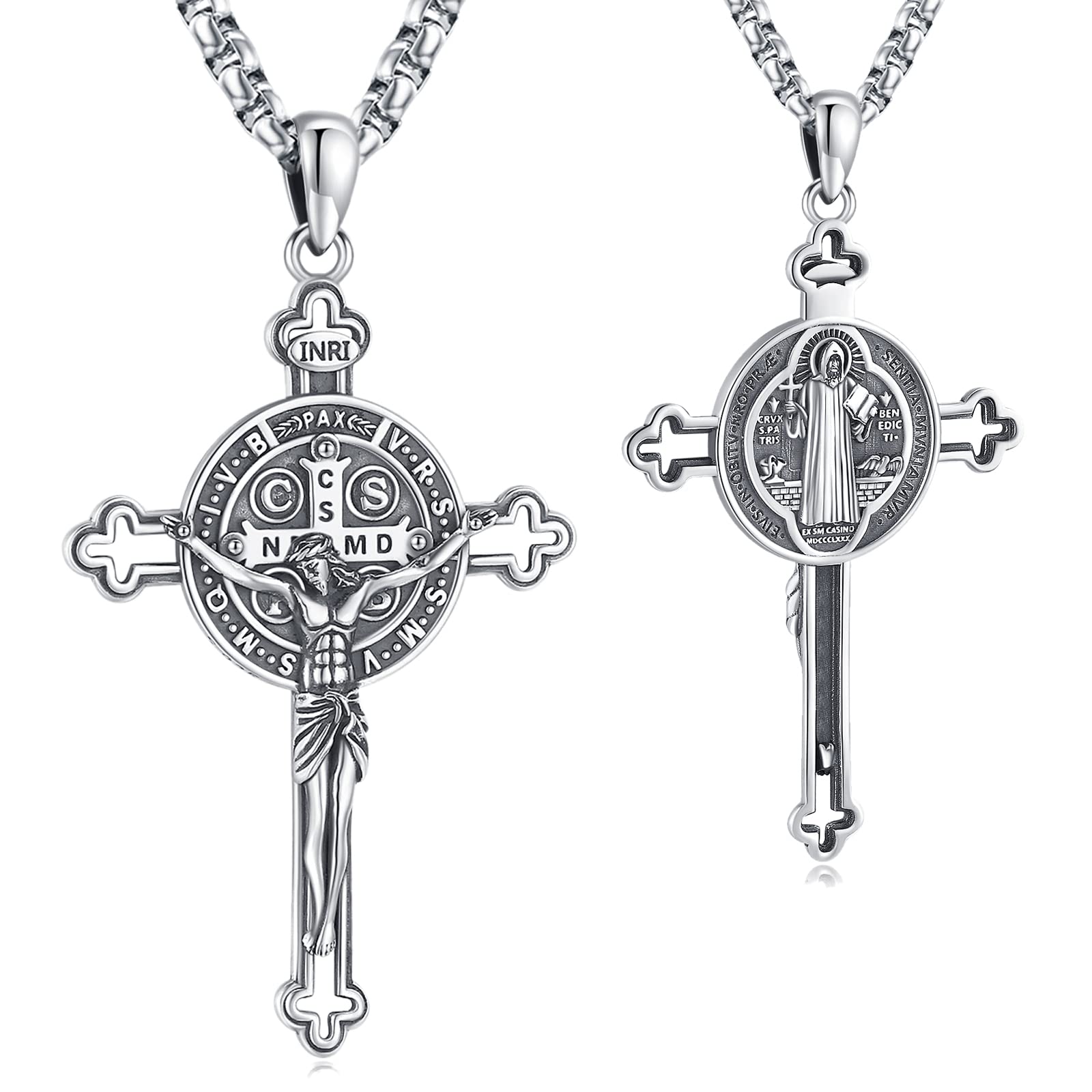 EusenseCross Necklace for Women Men Crucifix Pendant Sterling Silver 925 Cruz De Caravaca Cross Jesus Crucifix Jewelry