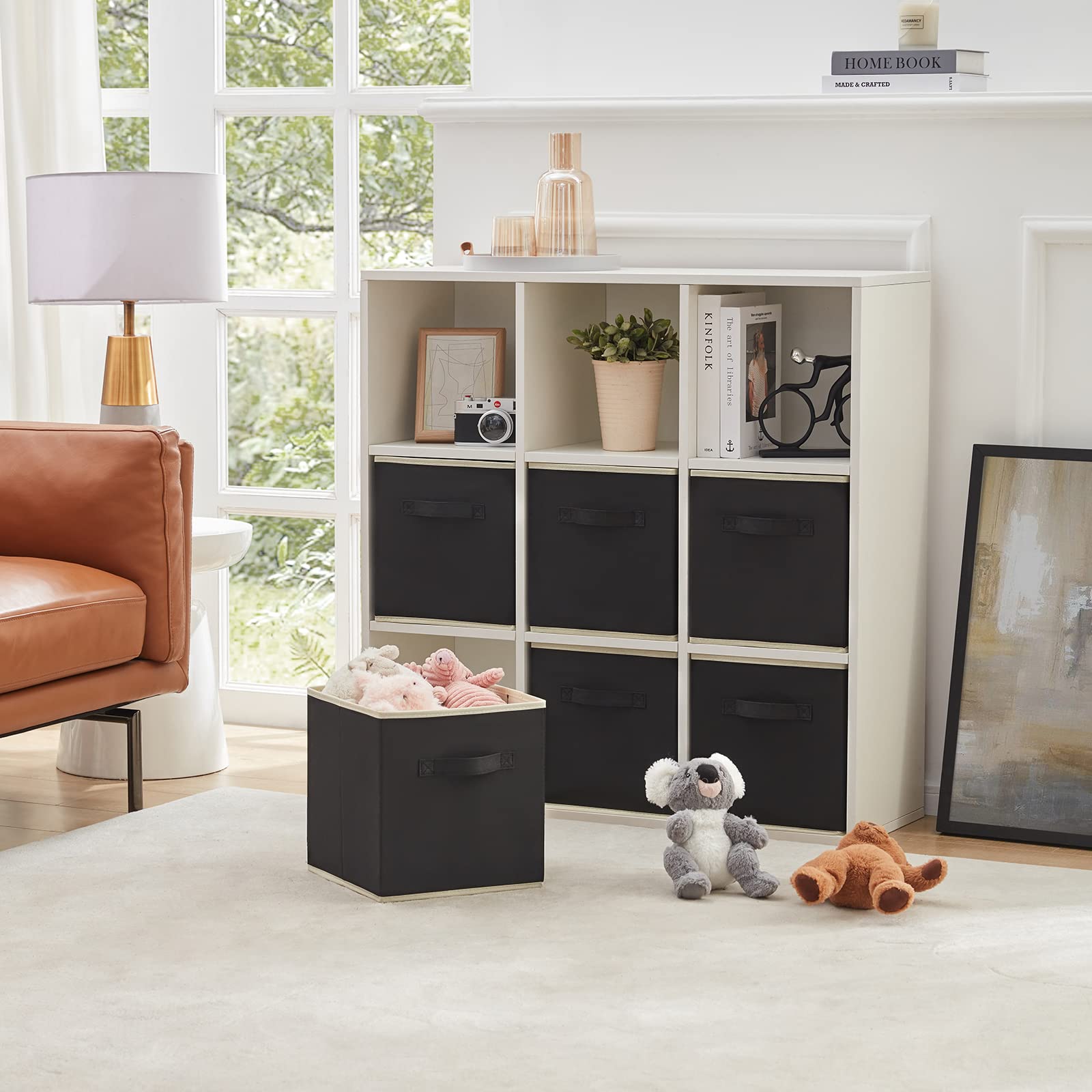 Lifewit – Juego de 6 bandejas de Almacenamiento de tamaño Mediano con Asas – Cestas de Almacenamiento Decorativas, Color Negro