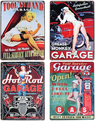 UOOPAI Pin-up Girl - Letrero de metal vintage para decoración de pared rural (servicio automático) Servicio de Auto,Baño,Servicio Completo,Servicio