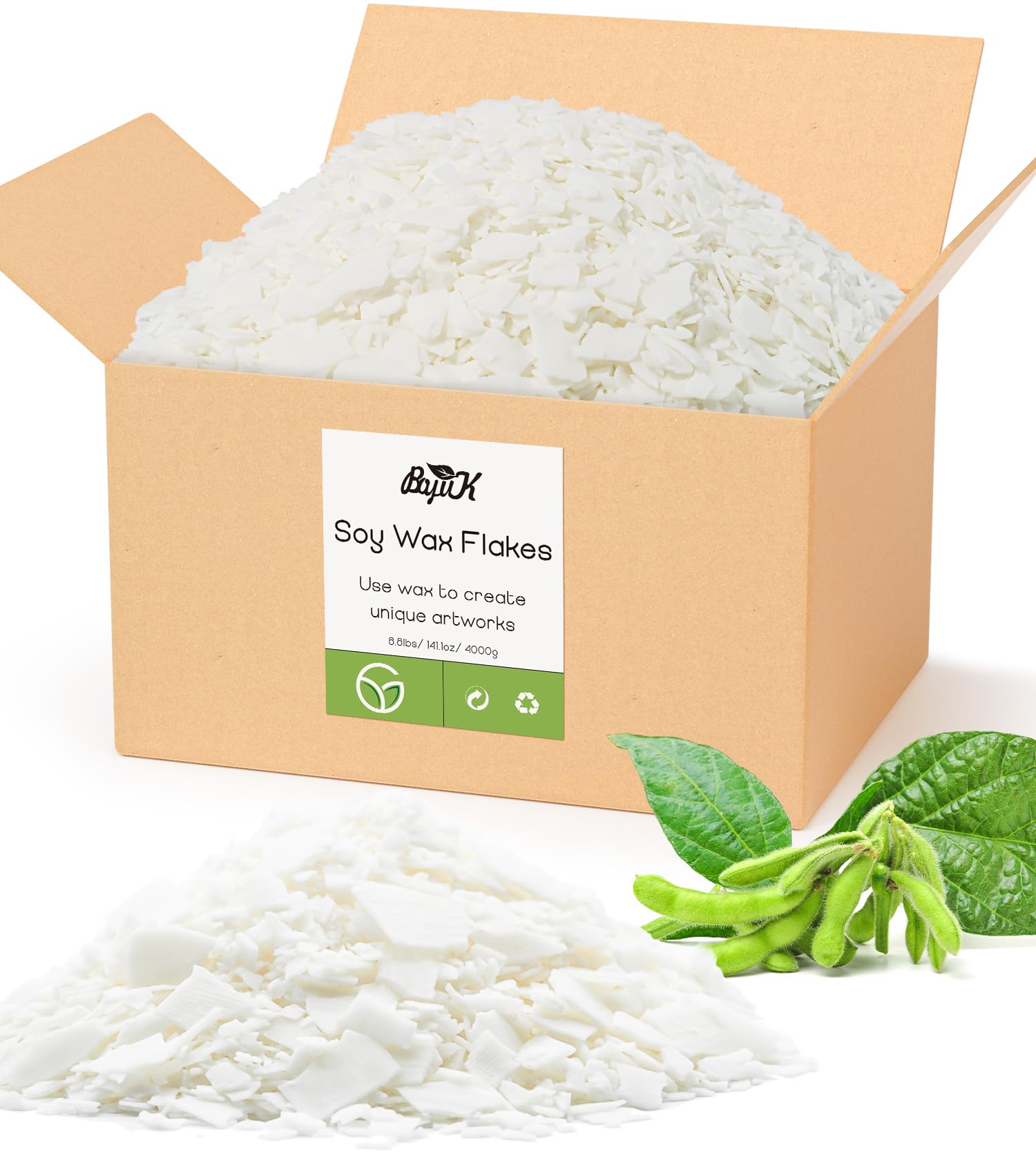 BOYUJK – Flocons de cire de soja naturelle de qualité supérieure, 4 kg, 100 % cire de soja
