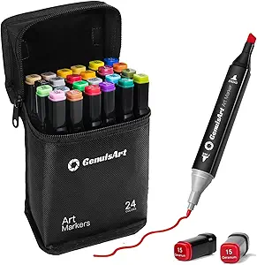 Alcohol Markers, 24 Colors Chisel & Fine Dual Tips,Paint Markers For Coloring, Drawing, Sketching, Card Making and DIY Patinting- Perfect for Adults and Kids (Black Barrel, 24)