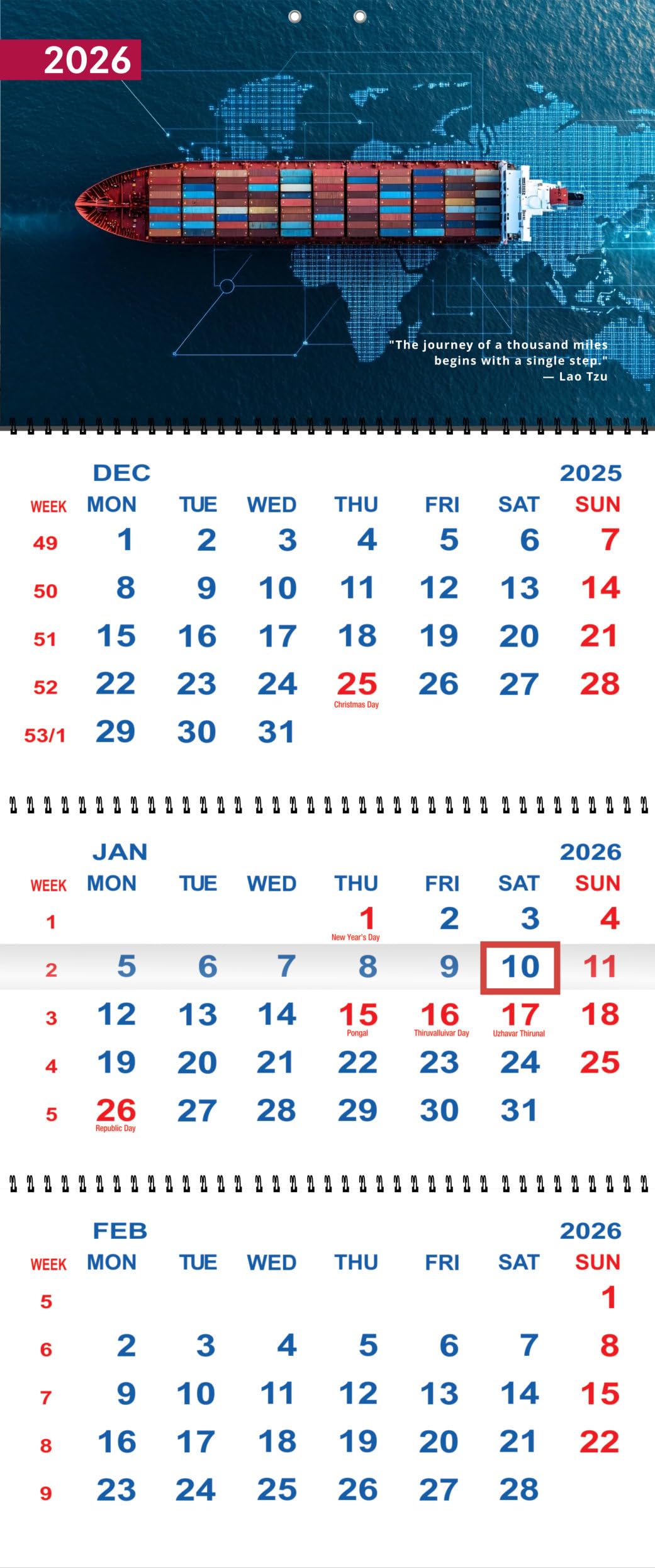 Three Month View Calendar 2026, Use Now to December 2026, 3 Month