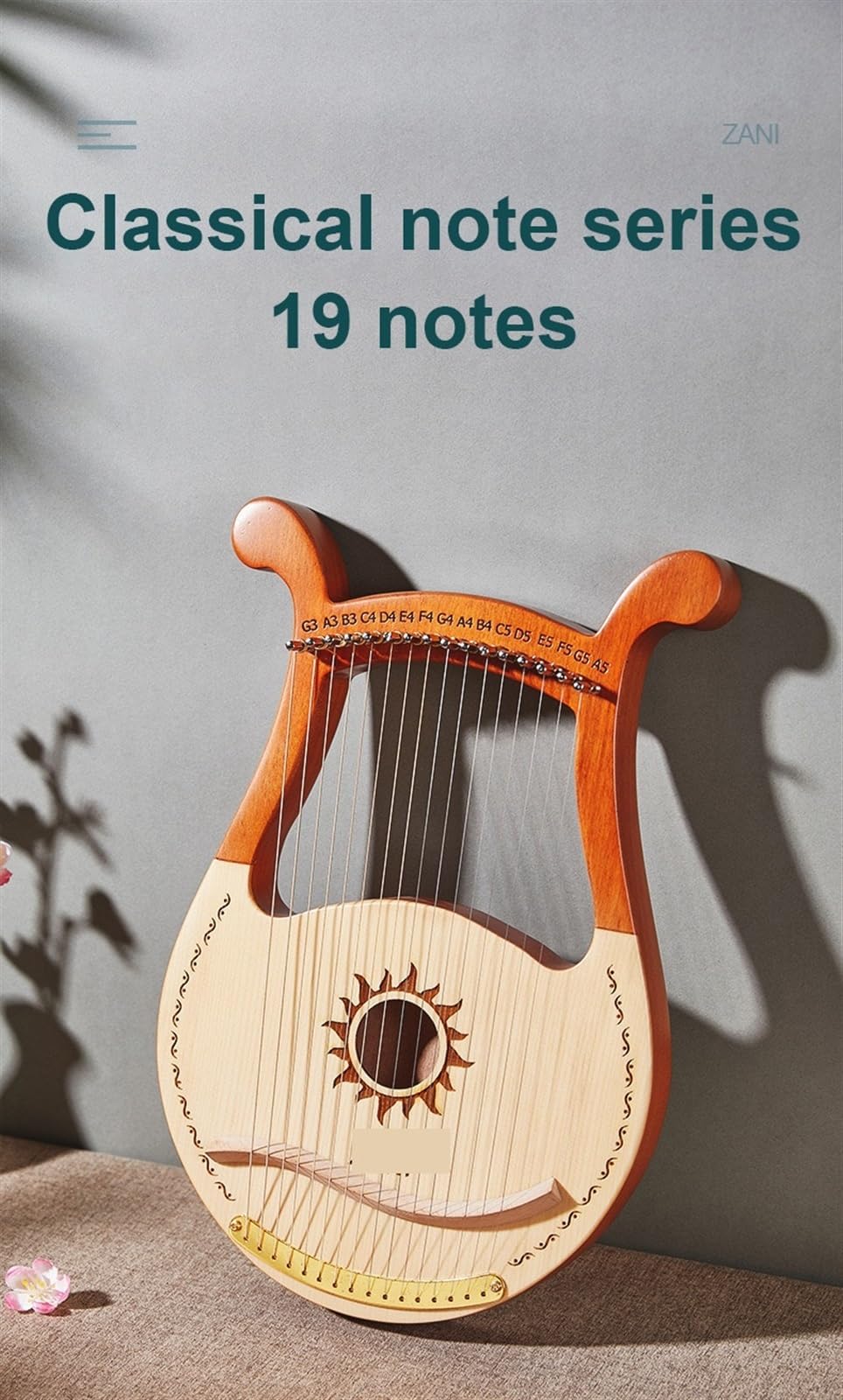 Arpa de Lira de Madera Lyre 19 cuerdas Harp Piano instrumento Musical de caoba con bolsa almacenamiento repuesto(Light Wood)