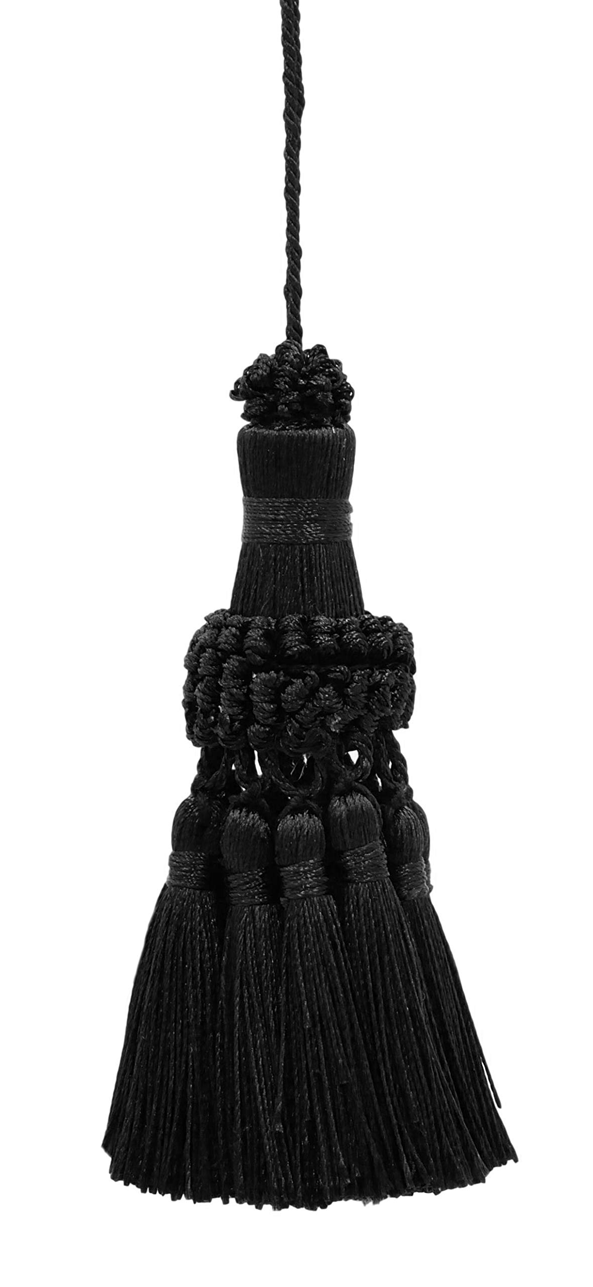 Noblesse Collection Elegant Hand Crafted 4" (10cm) Key Tassel (NKT) Pure Black #K9 (Jet Black) Pack of 2
