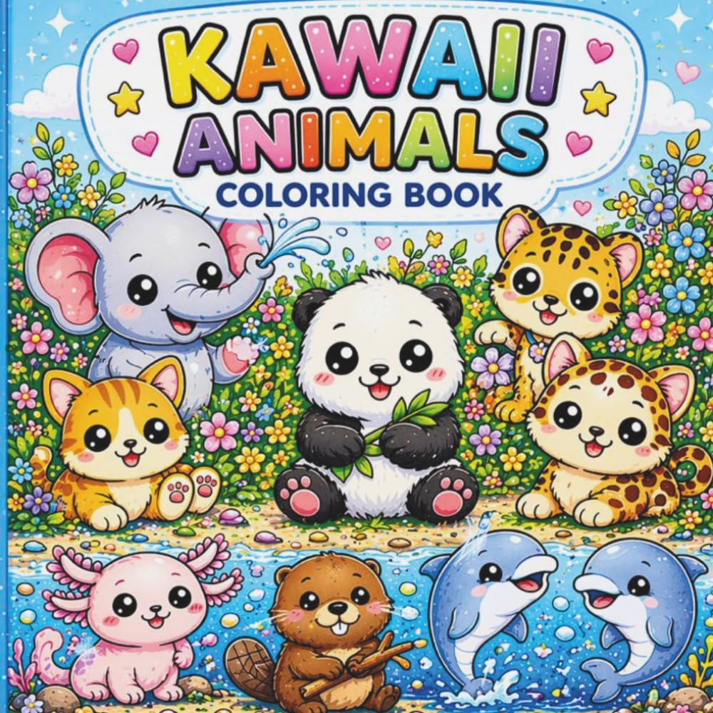 Kawaii Animals Coloring Book for Kids: Cute and Easy Coloring Pages for Toddlers & Kids Ages 3-8 - Fun, Adorable Animals for Relaxation and Creativity