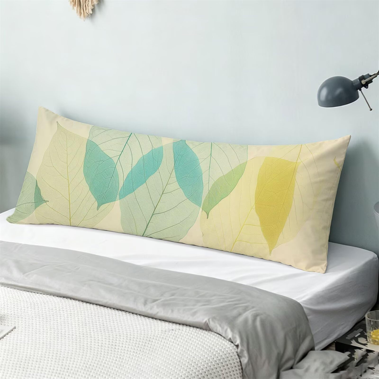 Funda de Almohada 60 x 180 cm Hoja Protector Almohada 180 cm con Cremallera Invisible, Lino Durable y Transpirable Pillow Case Largas Beige Impresión a Doble Cara para Cama, Sofá y Dormitorio dg-525