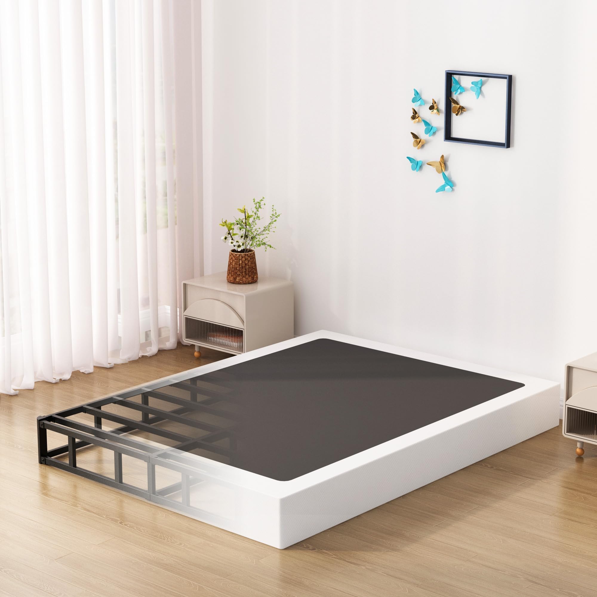 Upcanso 7 Inch Box Spring for Queen Bed Bed Base, Low Profile Metal Queen Box Spring with Fabric Cover, 3000 Lbs Max Weight Capacity Mattress Foundation, Noise-Free, Easy Assembly