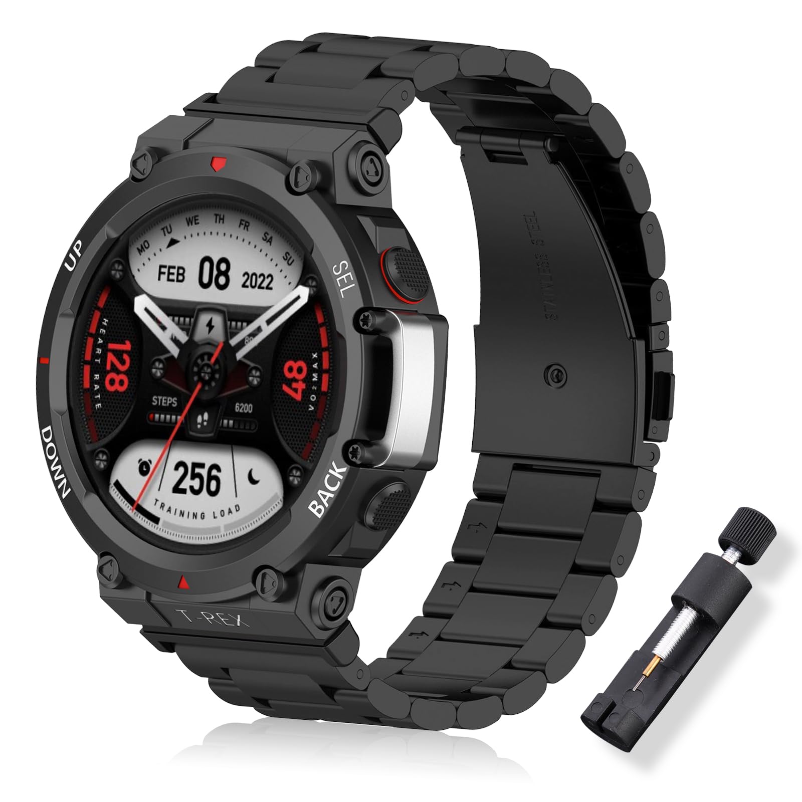 Strap Compatible with Amazfit T-Rex 2, Elegant Knight Stainless Steel Metal Watch Strap Compatible with Amazfit T-Rex 2 - Black | Men and Women Stainless Steel Replacement Strap for Amazfit T-Rex 2 - Black