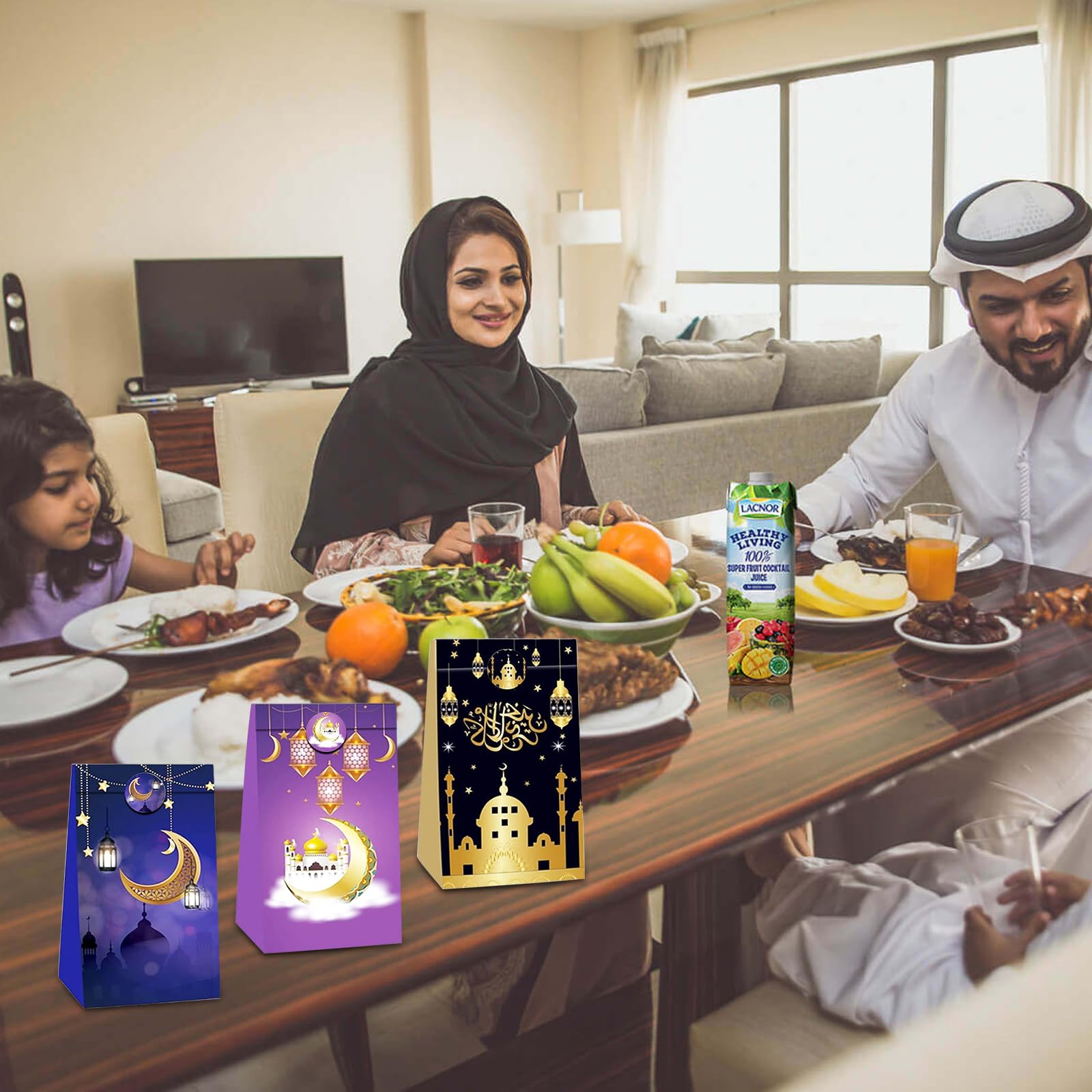 100 Sacchetti Regalo Eid Mubarak Con Fascette - 4 Design Con Luna, Stella E Castello Per Caramelle E Biscotti - 2