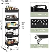 Vista 3 de Sywhitta - Carrito rodante de utilidad de plástico de 5 niveles con asa, carrito de almacenamiento multifuncional para oficina, sala de estar