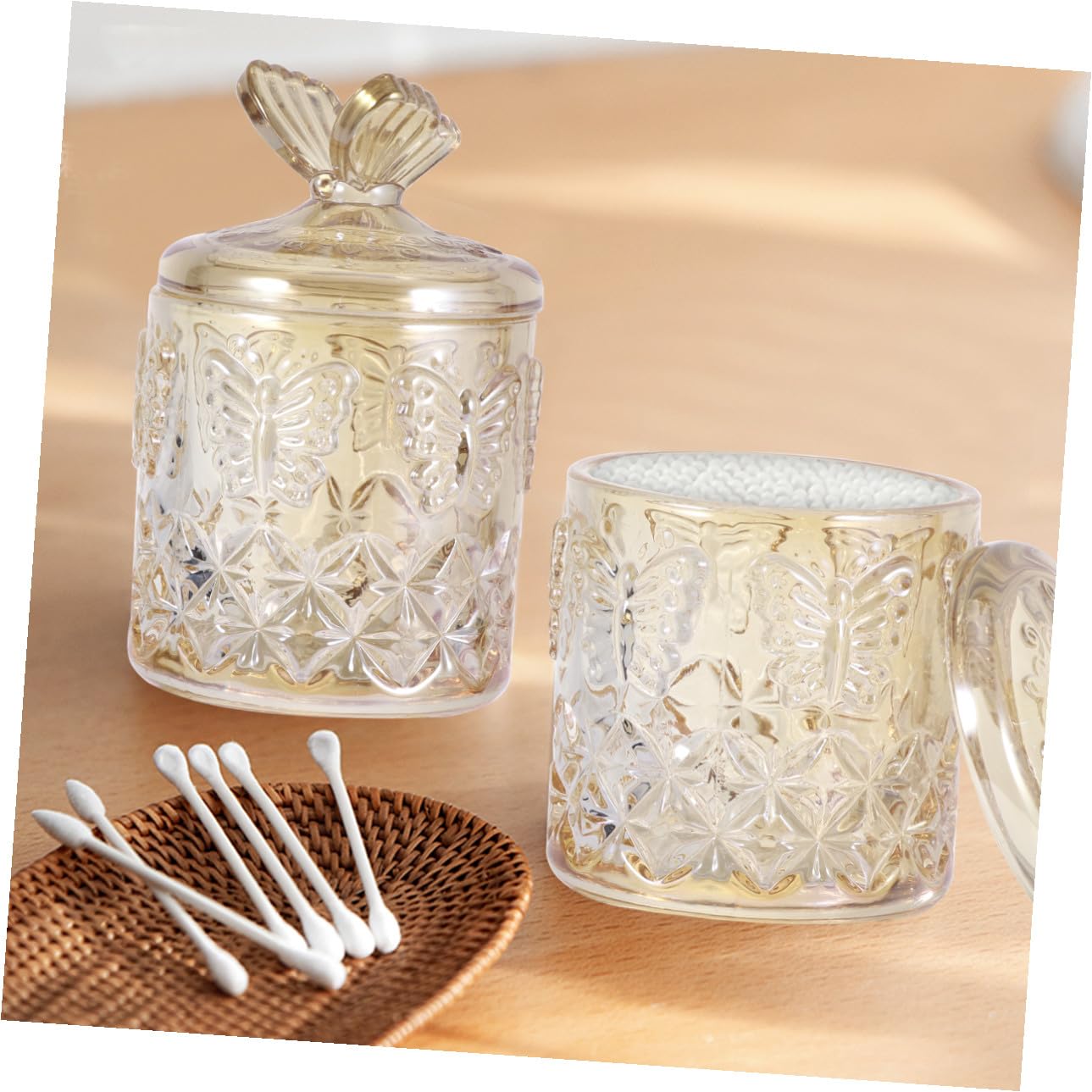 Gatuida Glas Aufbewahrungsbox für Wattestäbchen mit Robustem Leichtem Design Multifunktionaler Kosmetikbehälter für Schreibtisch und Make Up Aufbewahrung in Khaki