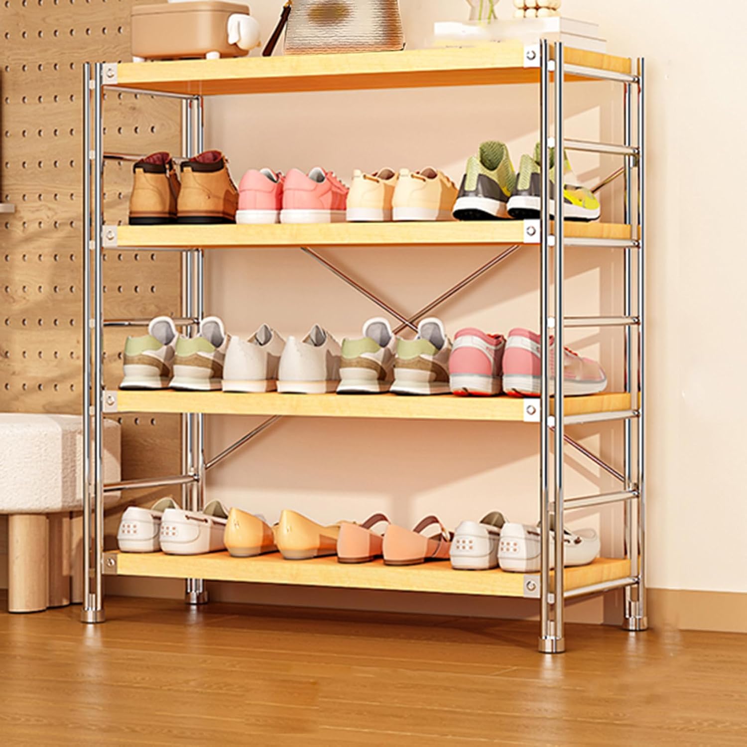 シューズラック ラック 棚 原色 50*30*110 靴棚 靴箱 木製 玄関 シューズ収納 収納ホルダー オープンラック オープンシ
