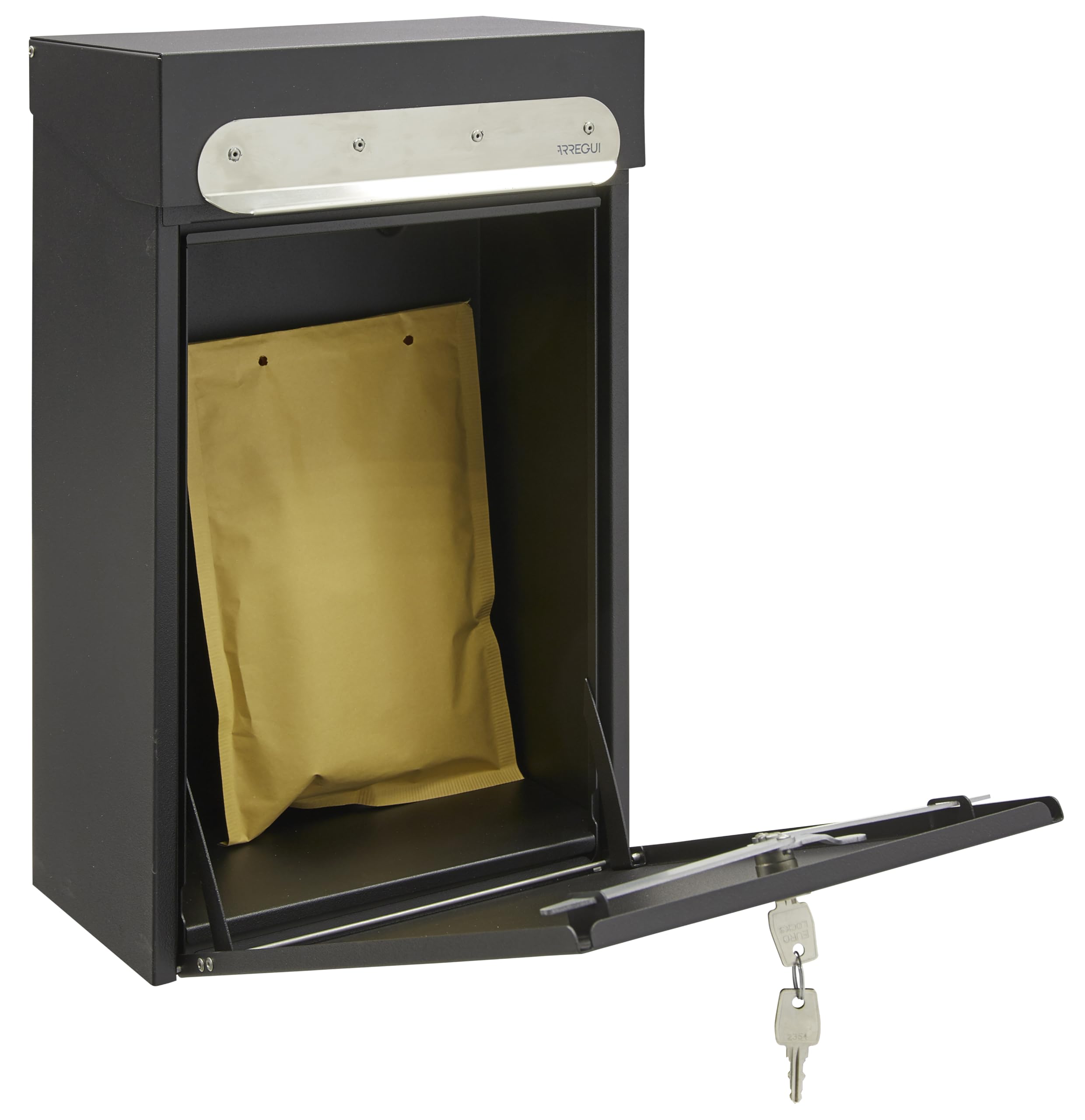 ARREGUI Bigen EP1004 Buzón Individual de Acero para Correo y Paquetería Pequeña | Buzón para Paquetes Flexibles | 46 x 28,5 x 16 cm | Negro
