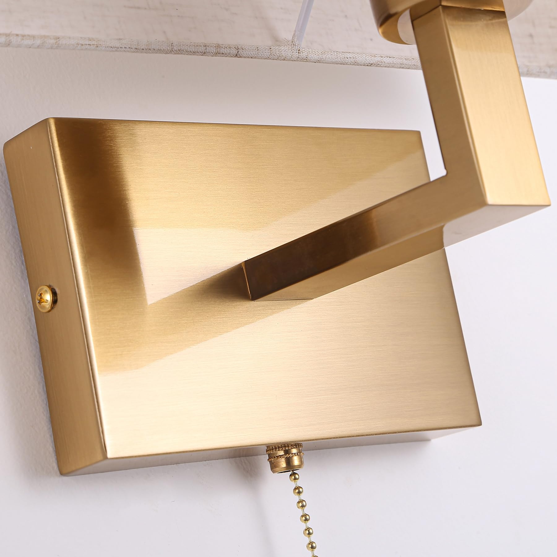 2 Stücke Wandleuchte Innen Gold mit Schalter | Wandlampe Schlafzimmer Vintage Wandlampen mit Zugschalter, E27 Nachttischlampe Wand mit Stoffschirm für Flur Bett Wohnzimmer