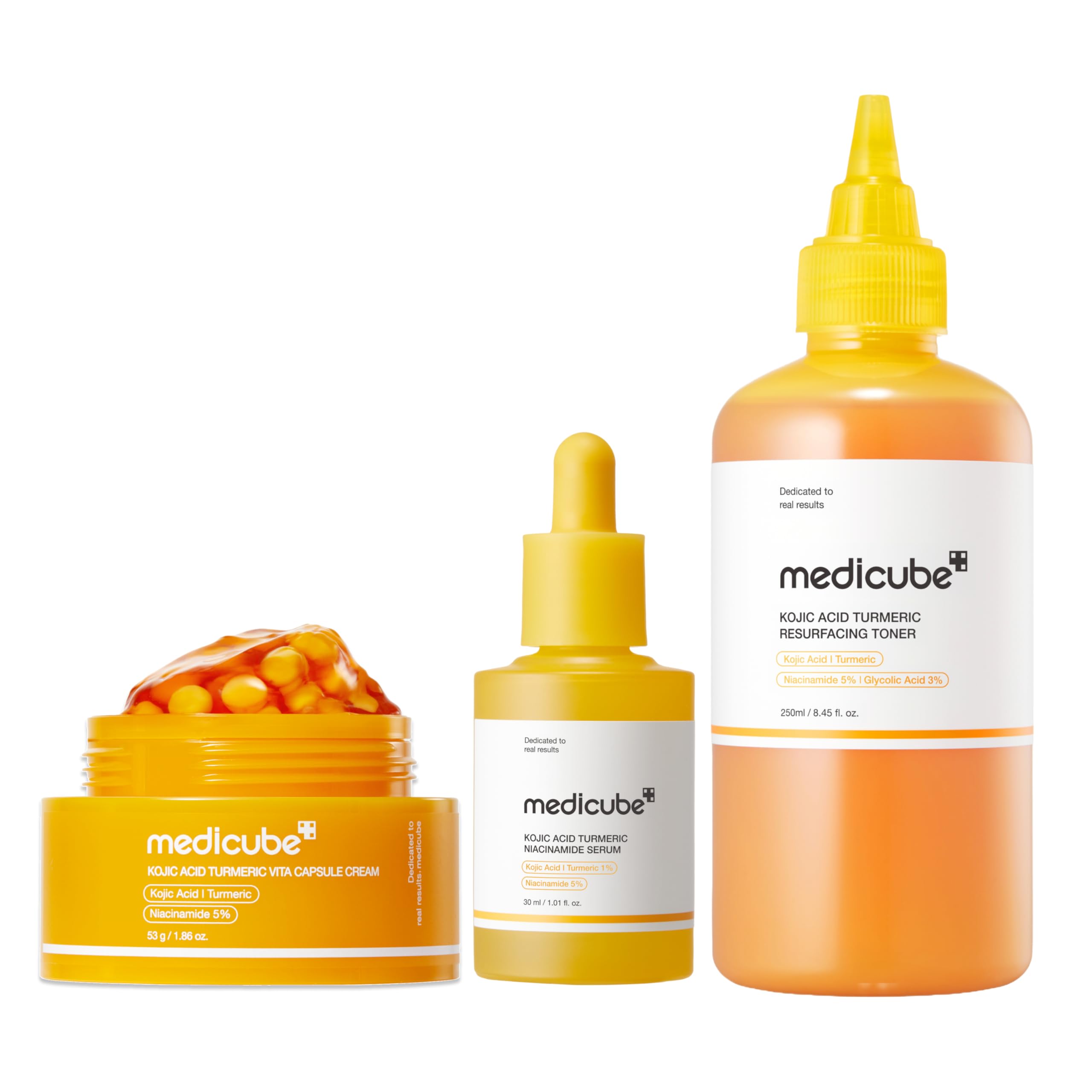 medicube Kojic Acid Turmeric Skin Clarity Set: Smoothing Toner, Clarifying & Balancing Capsule Serum and Capsule Cream for Radiant, Balanced & Smooth-Looking Skin | Korean Skincare, Gifts for Women