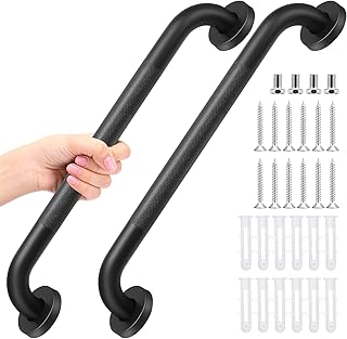 2 Pack 16 Inch Shower Grab Bars with Screws and Accessories Matte Black Safety Grab Bar 304 Stainless Steel Bathroom Shower Handle for Toilet Handicap Elderly Senior Assist Commercial Restroom