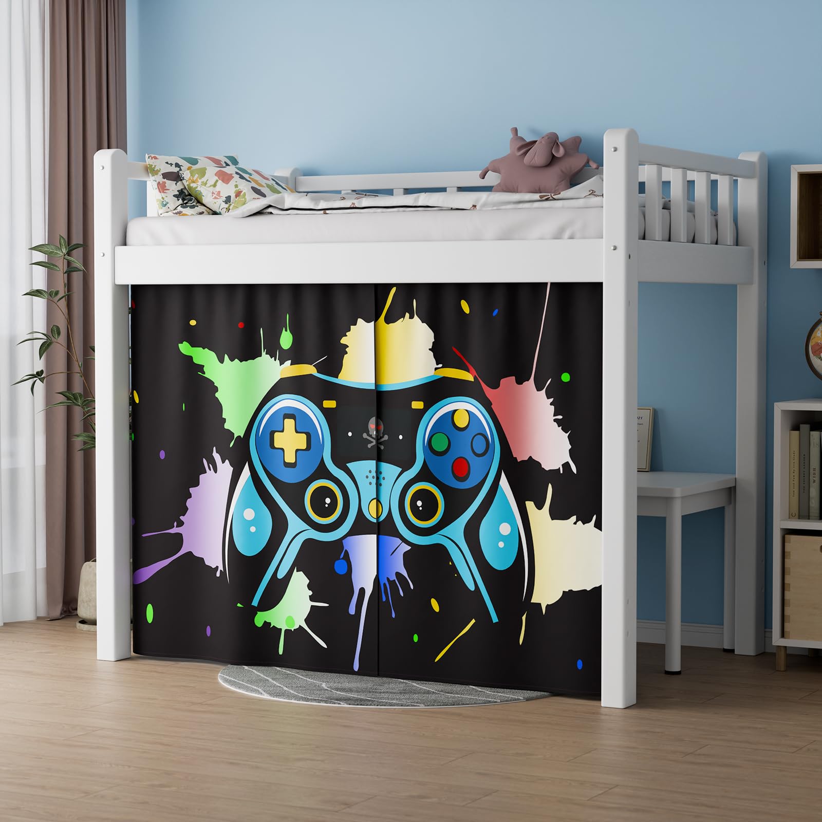 Vpory Bunk Bed Curtains - Loft Bed Curtains Privacy Bottom Bunk Bed Curtain Customization Blockout Breathable Bunk Bed Canopy for Teens Children Students (Game Machine Pattern, 2 Pac)