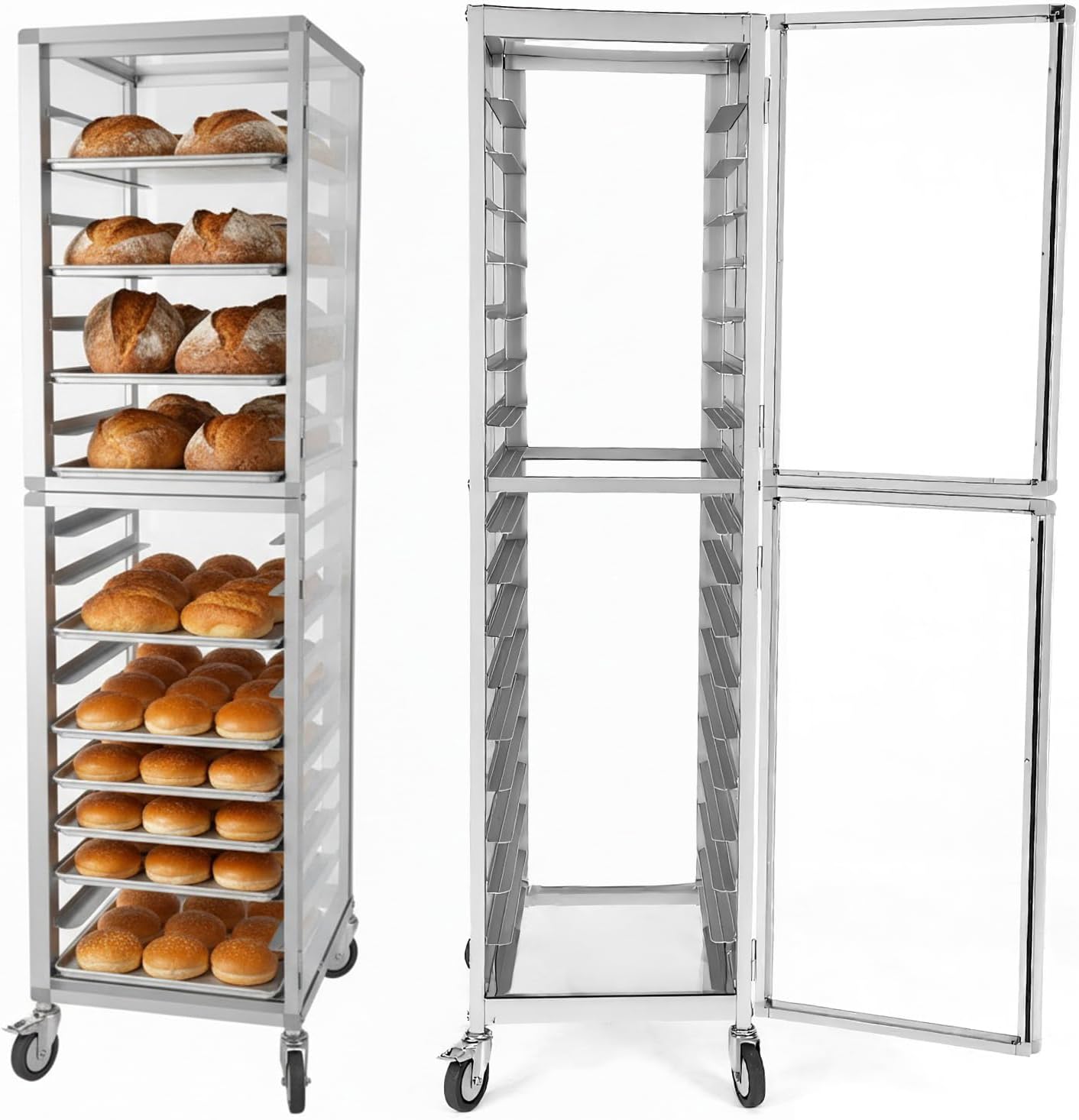 18 Tiers Aluminium Bun Pan Rack with Wheels NSF Commercial Bakery Racks for Kitchen Home Bread Baking Restaurant & Catering 18.5x24.6x70in