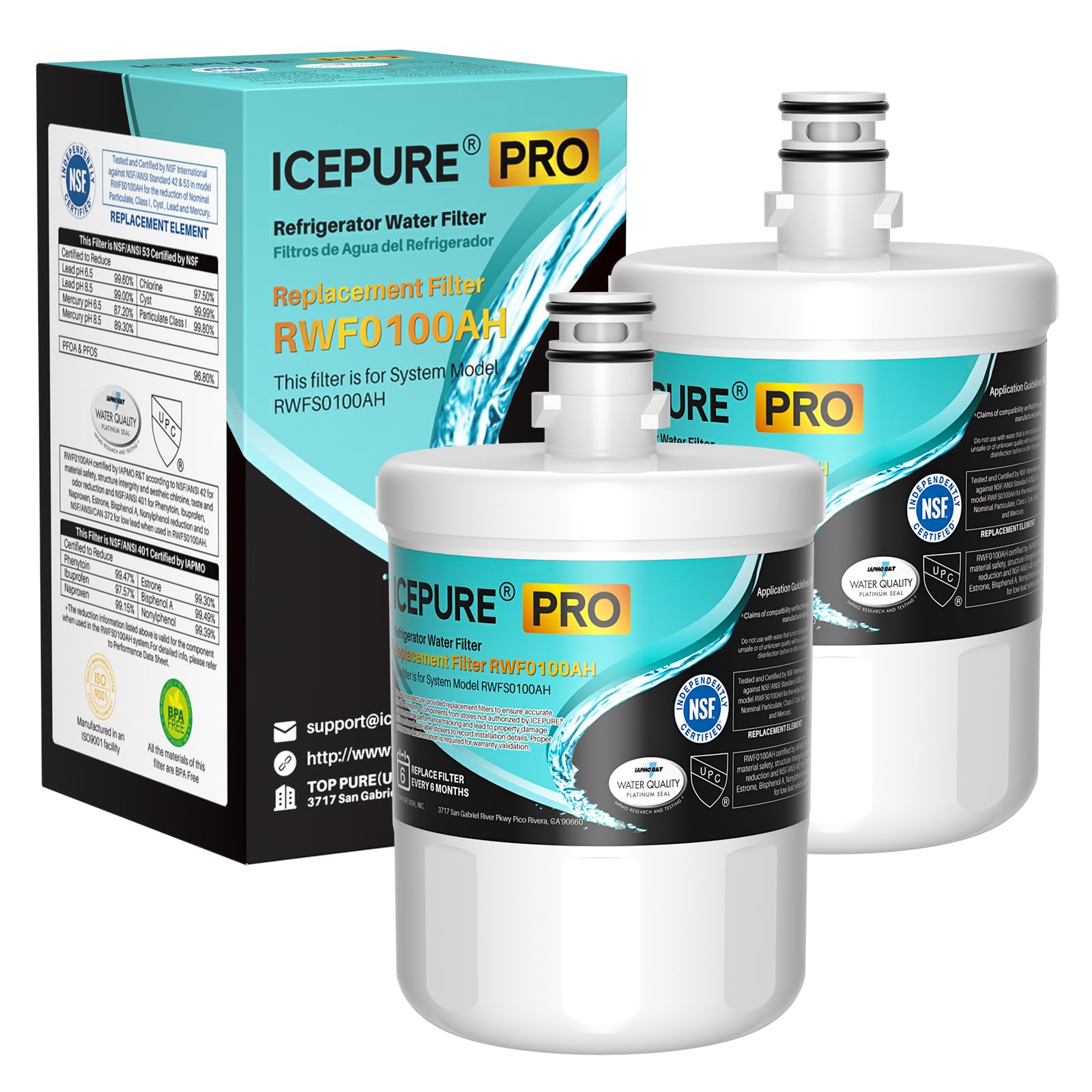 ICEPURE PRO 5231JA2002A NSF401&amp;53&amp;42 Certified Water Filter, 2 PACK
