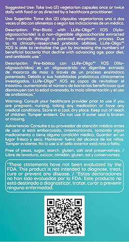 Miniatura 4 de Bio Nutrition Pre-Biotic 60 cápsulas vegetarianas Llife oligo fibra prebiótica XOS fórmula patentada mejora la salud intestinal | Promueve la flora